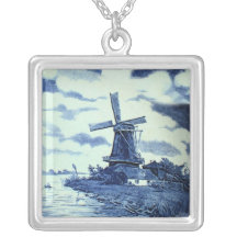 Vintage antike blaue Fliese Delfts - Windmühle Amuletten