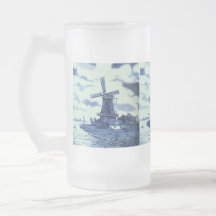 Vintage antike blaue Fliese Delfts - Windmühle Kaffee Haferl