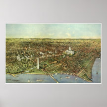 Vintage antike Stadt-von der Luftkarte von Washing Plakat