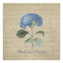 Vintage blaue Hydrangea-Hochzeit Personalisierte Ankündigungskarten