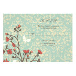 Vintage Blumen + blaue Damasthochzeits-uAwgantwort Individuelle Ankündigskarten