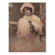 Vintage Bonne Annee Winter-Postkarte
