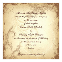 Vintage braune beige Rolleblatt-Hochzeitseinladung
