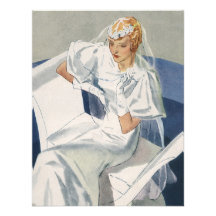 Vintage Braut, die zu ihrem Hochzeits-Tag fertig w Ankündigungskarte