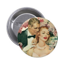 Vintage Braut und Bräutigam-Jungvermählten und Blu Anstecknadelbuttons