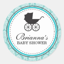 Vintage Damast-Kinderwagen-Baby-Dusche Runder Sticker