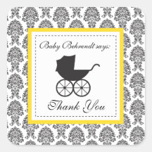 Vintage Damast-Kinderwagen-Baby-Dusche Quadratsticker