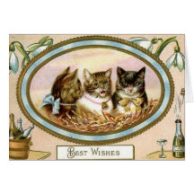 Vintage der Gruß-Karte des Katzen-neuen Jahres