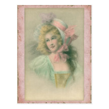 Vintage Edwardian Dame in rosa 1900s Illustration Postkarten