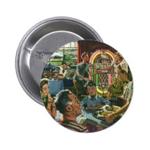 Vintage Familie essen in einem Restaurant zu Abend Button