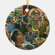 Vintage Familie essen in einem Restaurant zu Abend Ornament