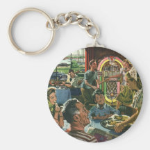 Vintage Familie essen in einem Restaurant zu Abend Schlüsselanhänger