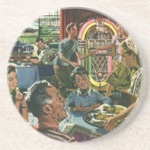 Vintage Familie essen in einem Restaurant zu Abend Untersatz