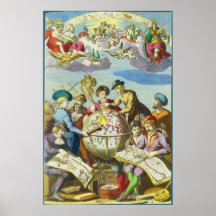 Vintage Forscher mit antiker Kugel-Karte, 1542 Posterdruck