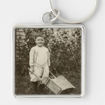 Vintage Foto-Jungen-Schubkarre Keychain Schlüsselband