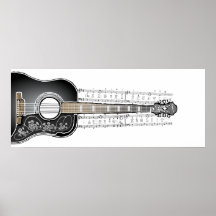 Vintage Gitarre mit Blatt-Musik - Plakat-Druck