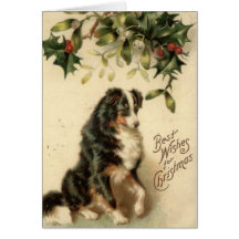 Vintage Grenzcollie-Weihnachtskarte