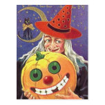 Vintage Halloween Hexe-Postkarte KRW