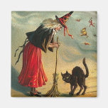 Vintage Halloween-Kunst - Katze trifft die Hexe! Magnete