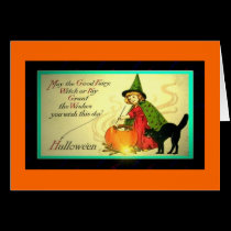 Vintage Halloweenhexe-u. -feen-Karte karten
