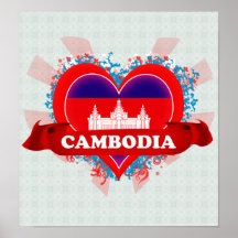 Vintage i-Liebe Kambodscha Posterdrucke