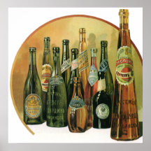 Vintage importierte Bierflaschen, Alkohol, Getränk Plakatdruck