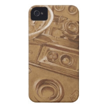 Vintage Kameras - Sepiaton-Bleistiftzeichnen iPhone 4 Case-Mate Hülle