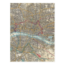 Vintage Karte von London (1848) Postkarte