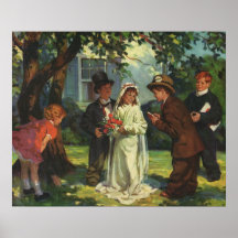 Vintage Kinderbraut und -bräutigam; Täuschen Sie H Plakatdruck
