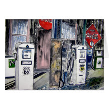 Vintage Kunst der Tankstelle des Weges 66 Karten