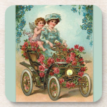 Vintage Lady fährt Auto mit Engel Getränk Untersetzer