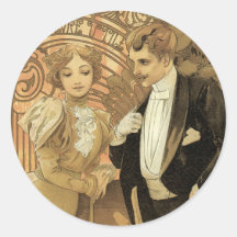 Vintage Liebe Romance, Kunst Nouveau, Alphonse Muc Runder Sticker