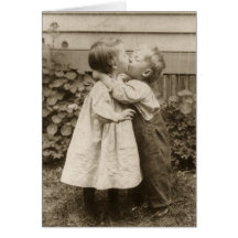 Vintage Liebe Romance, küssende Kinder, erster Kus Karten