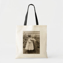 Vintage Liebe Romance, küssende Kinder, erster Kus Tasche