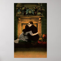 Vintage Liebe und Romance Paar-romantischer Kamin Poster