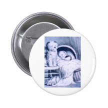 Vintage Lithographie mit Baby und Haustier Button