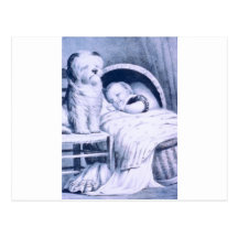 Vintage Lithographie mit Baby und Haustier Postkarte