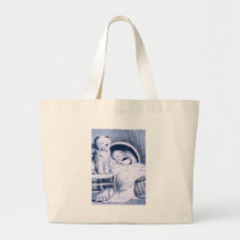 Vintage Lithographie mit Baby und Haustier Tasche