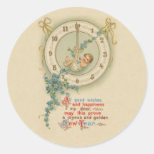 Vintage neue Jahre Baby-Uhr- Aufkleber