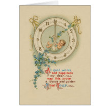 Vintage neue Jahre Baby-Uhr- Grußkarte