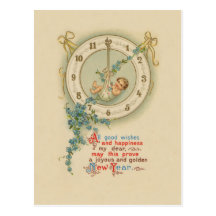 Vintage neue Jahre Baby-Uhr- Postkarte