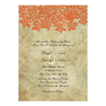 Vintage orange Blumenhochzeits-Einladungen
