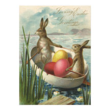 Vintage Osterhasen und Ostereier in einem Boot Personalisierte Einladungskarten