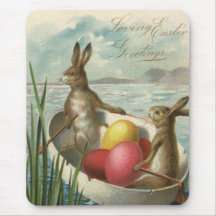 Vintage Osterhasen und Ostereier in einem Boot Mousepads