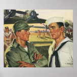 Vintage patriotische Männer, Militärpersonal Plakatdruck