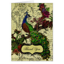 Vintage Pfau-Hochzeit danken Ihnen Mitteilungskart
