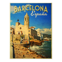 Vintage Reise Barcelonas Spanien Postkarten