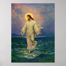 Vintage Religion, Jesus, der auf Wasser-Porträt ge Poster