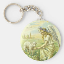 Vintage Religion Ostern, viktorianischer Engel mit Schlüsselbänder
