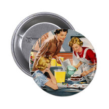 Vintage Retro Frauen-Anzeige ließ uns einen Kuchen Buttons